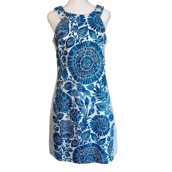 Just…Taylor Summer Sheath Dress Medallion Floral Leaf Print Textured Cotton Sz 4 - Picture 3 of 16